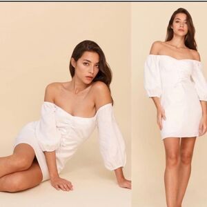 Reformation Kathryn linen dress Mini Off Shoulder Prairie Classy Size 0 NEW